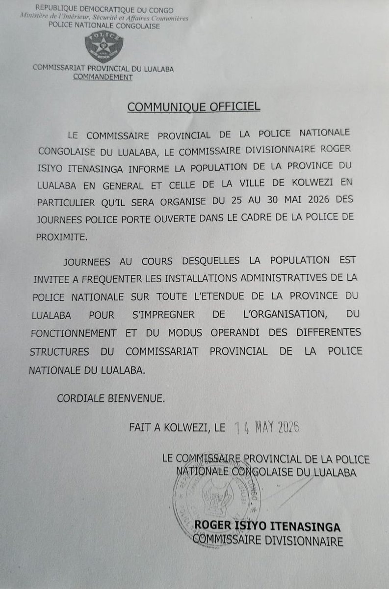 La PNC/Lualaba organise des journées portes ouvertes du 25 au 30 mai article de nouvelles society – Dernier article de nou...