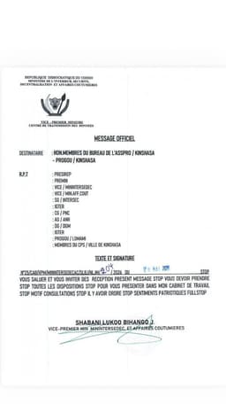 Le VPM de l'Intérieur convoque le bureau de l'Assemblée provinciale de Kinshasa et le gouverneur Bumba article de nouvelle...